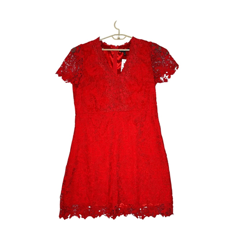 NWT White House Black Market Women's Lace Shift Dress 18 Floral Red Cocktail